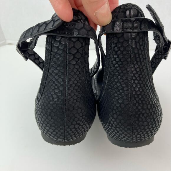 Joie Sz 9 Temple Black Embossed Leather Ankle Wrap Ballet Flats Pointed Toe - Picture 11 of 16